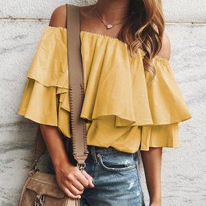 GoldenYellow Soft Breeze Off-shoulder Top